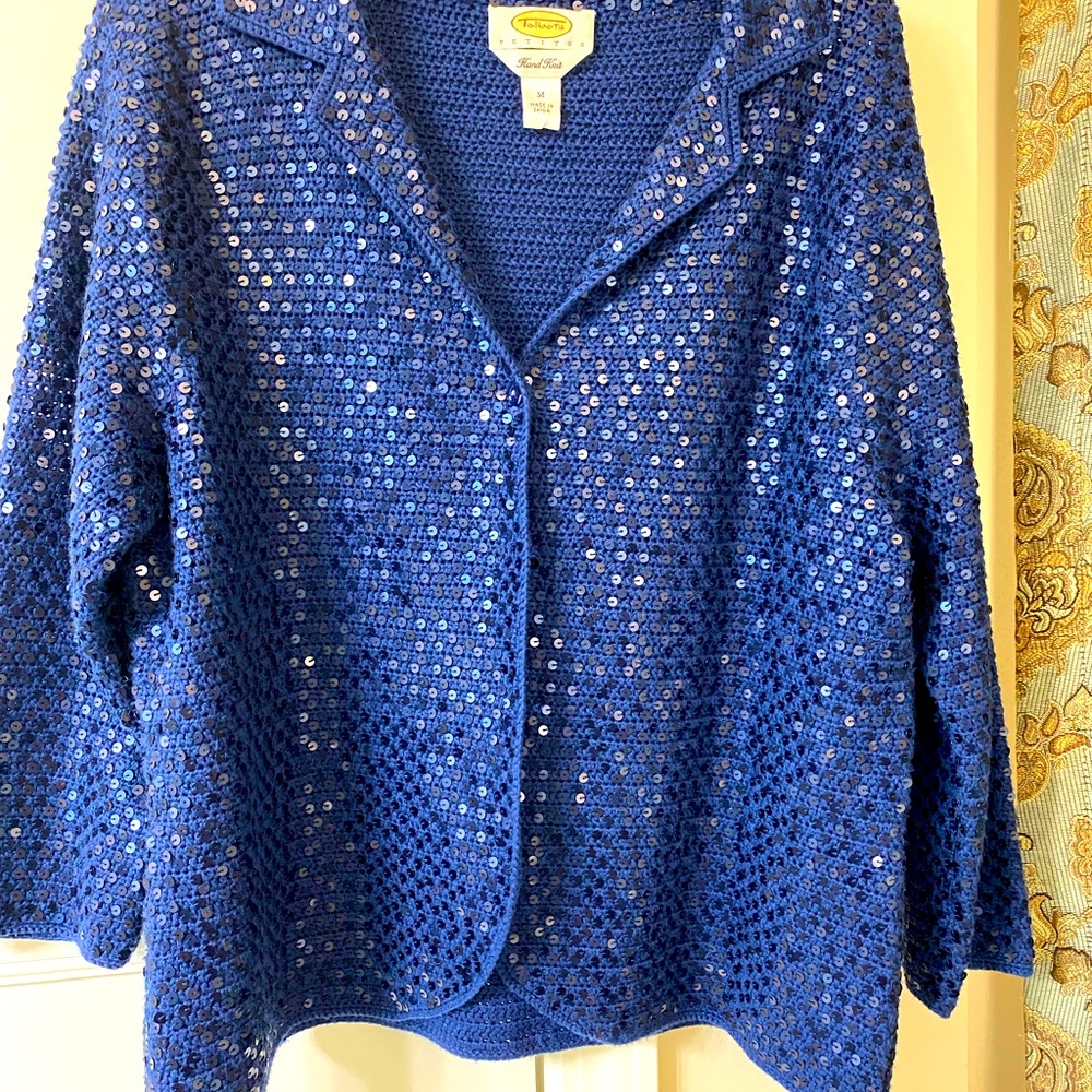 Navy hand knit sequined jacket